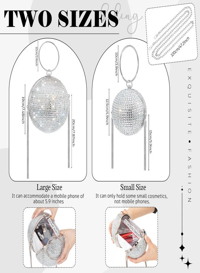 Dansydaisy Women Disco Ball Purse Rhinestone Crystal Bag Evening Clutch Crossbody Handbag for Wedding Disco Bingo Night Party Gift(Silver,7.48 Inches) - Image 2